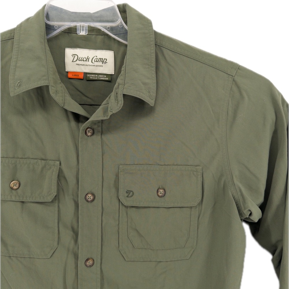 Duck Camp Mens Large Field Shirt Thyme Green LS201-324 Nylon Hunting Gorpcore